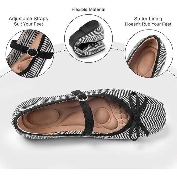 Women Black Striped Fabric upper and rubber sole Casual Flats with Ankle Strap - Picture 3 of 7